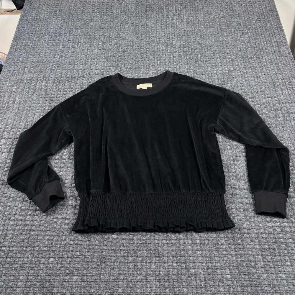 Michael Kors Velour Smocked Hem Sweatshirt XL Black Loungewear Top